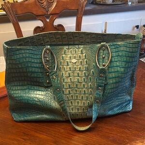 Chic Teal Crocodile-Embossed Tote Bag